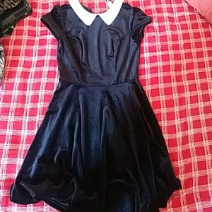 Black velvet white collar dress